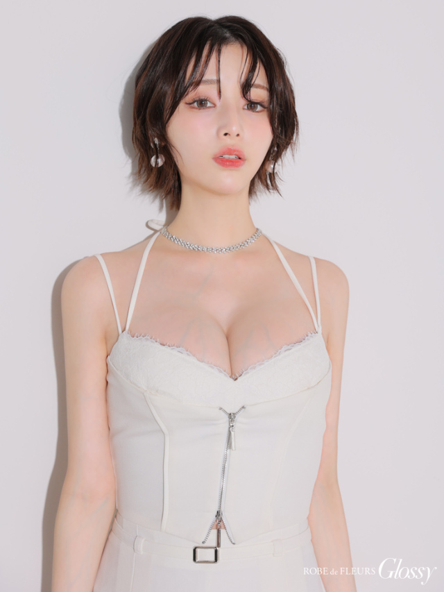 【最安値】ラブリッチ セットアップ キャバドレス 雪の結晶 フロントジップ XSサイズあり【Glossy/グロッシー】2way/ オフショル/ ファー