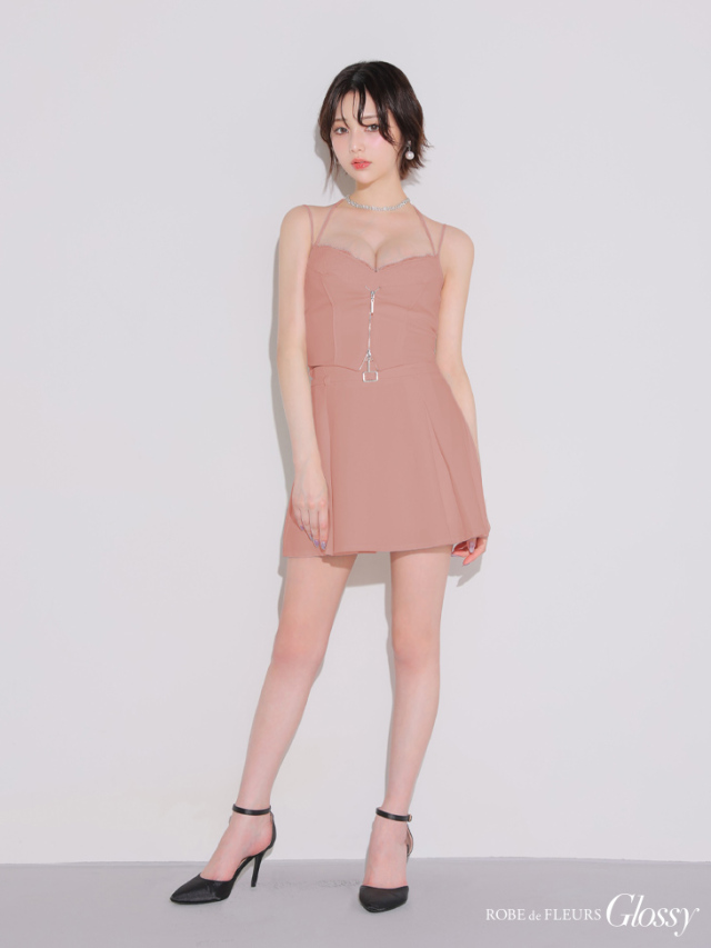 ROBE de FLEURS Glossy セットアップミニドレス XSサイズあり】フロントレースセットアップフレアミニキャバ