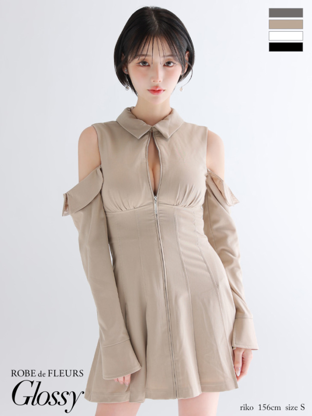 ROBE de FLEURS ベージュ オフショルダー ドレス S ☆予約商品☆【9月上旬入荷予定】【XSサイズあり】オフ