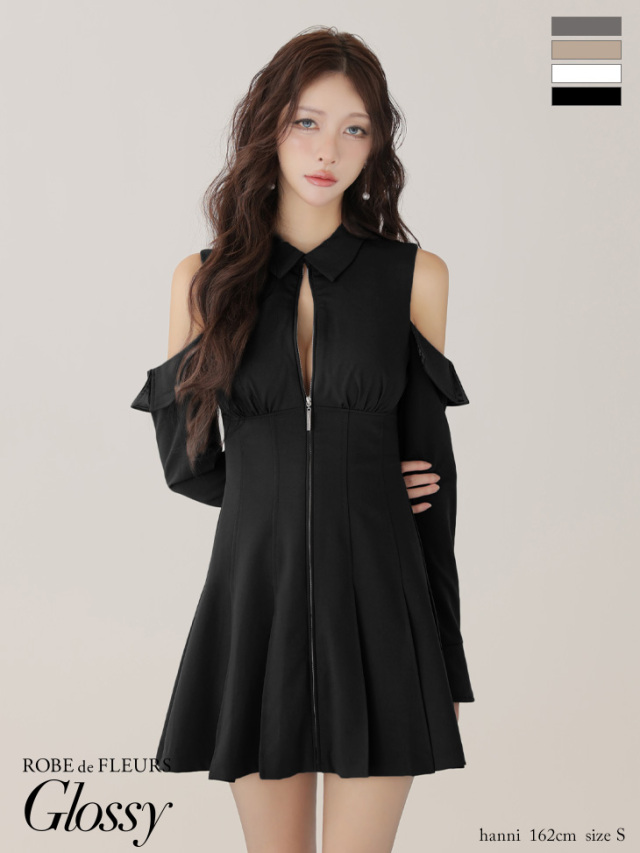 ROBE de FLEURS ベージュ オフショルダー ドレス S 予約商品【8月下旬頃入荷予定】【Glossy by ROBE de FLEURS