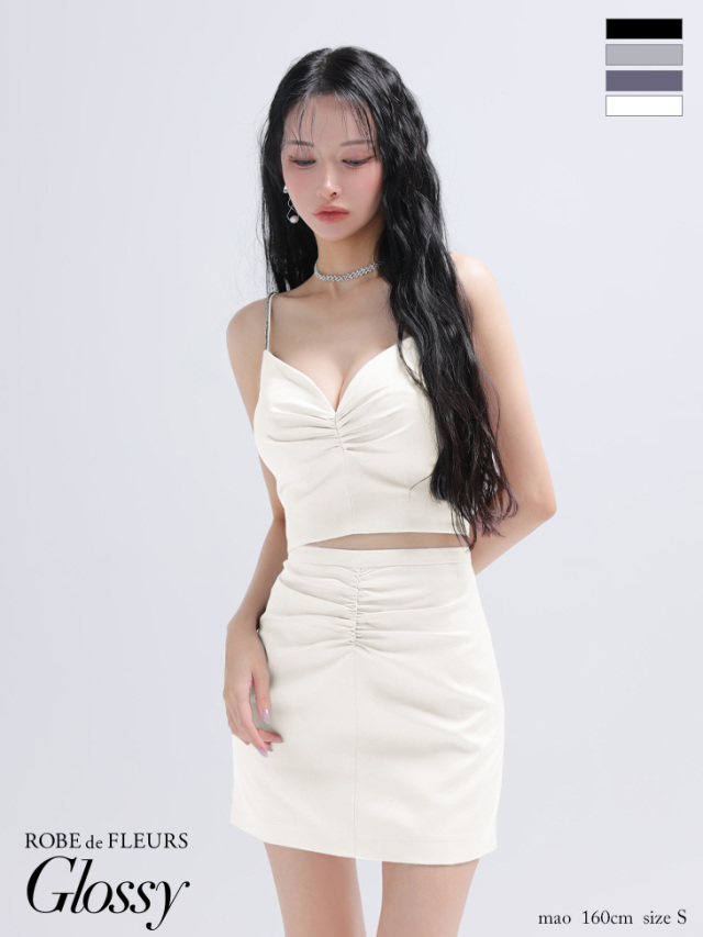 XSサイズあり】サテンギャザーセットアップタイトミニキャバ