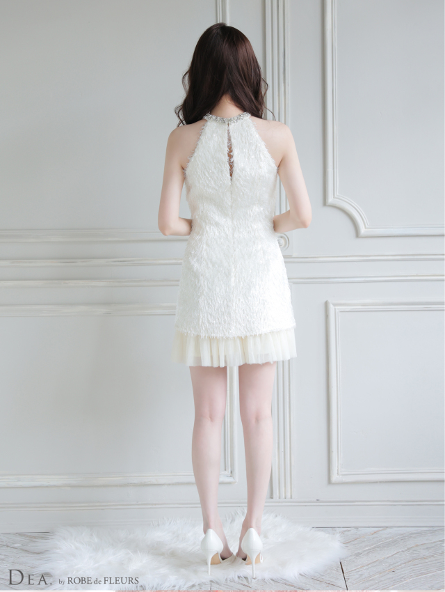 XSサイズあり】スパンコールフリンジハイネックフレアミニキャバドレス