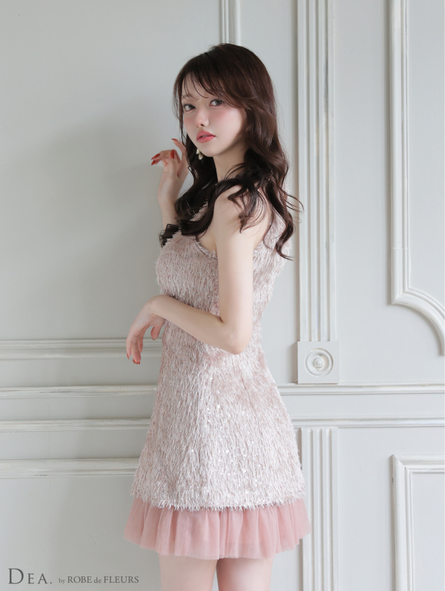 XSサイズあり】スパンコールフリンジハイネックフレアミニキャバドレス