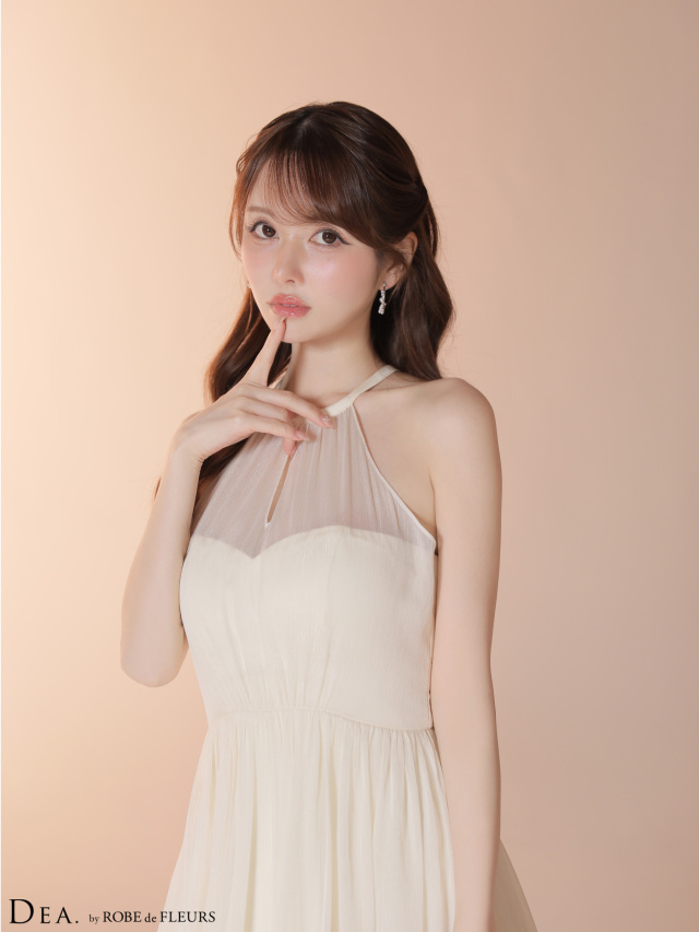 Lサイズあり】ラメシフォンホルターネックティアードロングドレス (DE4145)