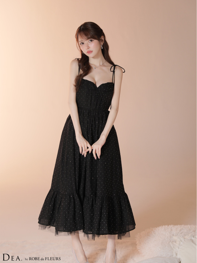 XSサイズあり】ラメロングフリルスリットキャミキャバドレス(GL3902