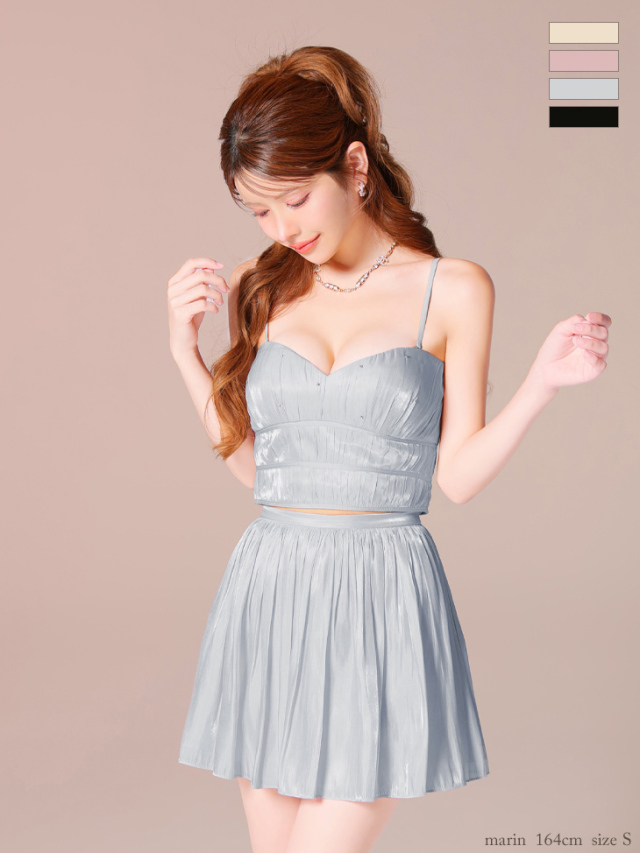 XSサイズあり】オーガンジーベアツーピースフレアミニキャバドレス(fm4149)