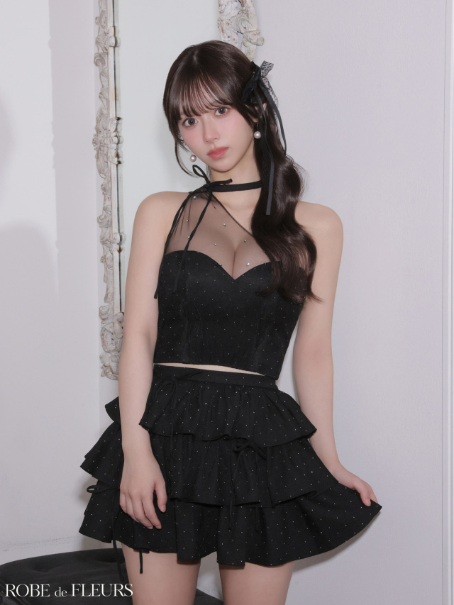 XSサイズあり】ストーンワンショルティアードツーピースミニキャバ