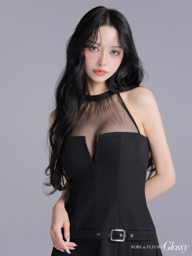 9月下旬入荷予定】【XSサイズあり】シアーホルターネックフレアミニ