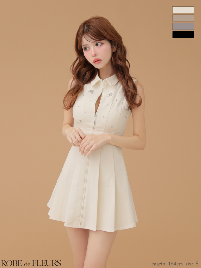 XS～Lサイズあり】襟付きノースリーブフレアミニキャバドレス(fm4156)