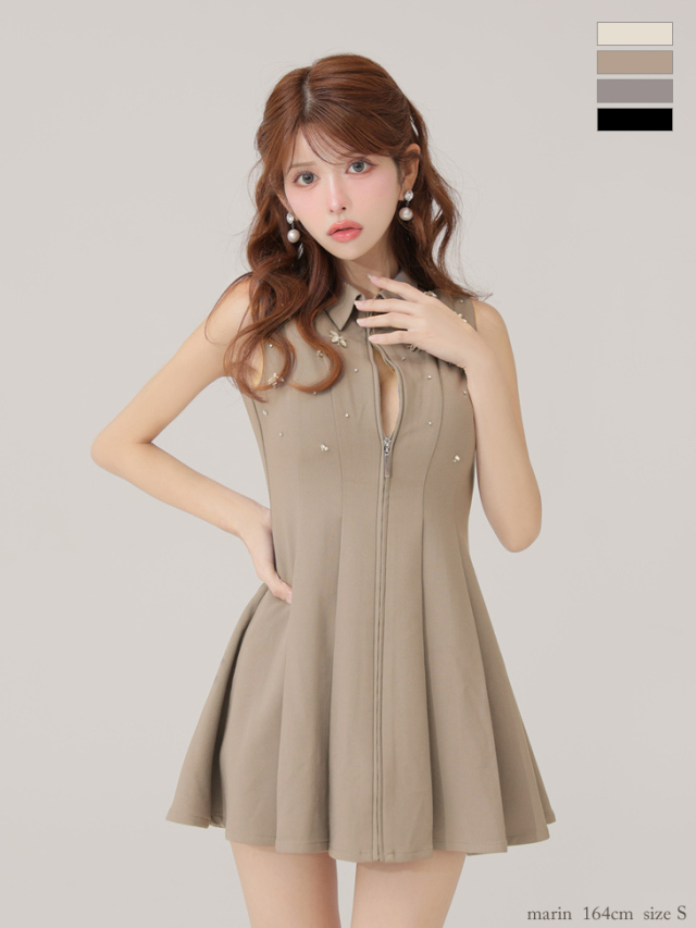 XS～Lサイズあり】襟付きノースリーブフレアミニキャバドレス(fm4156)