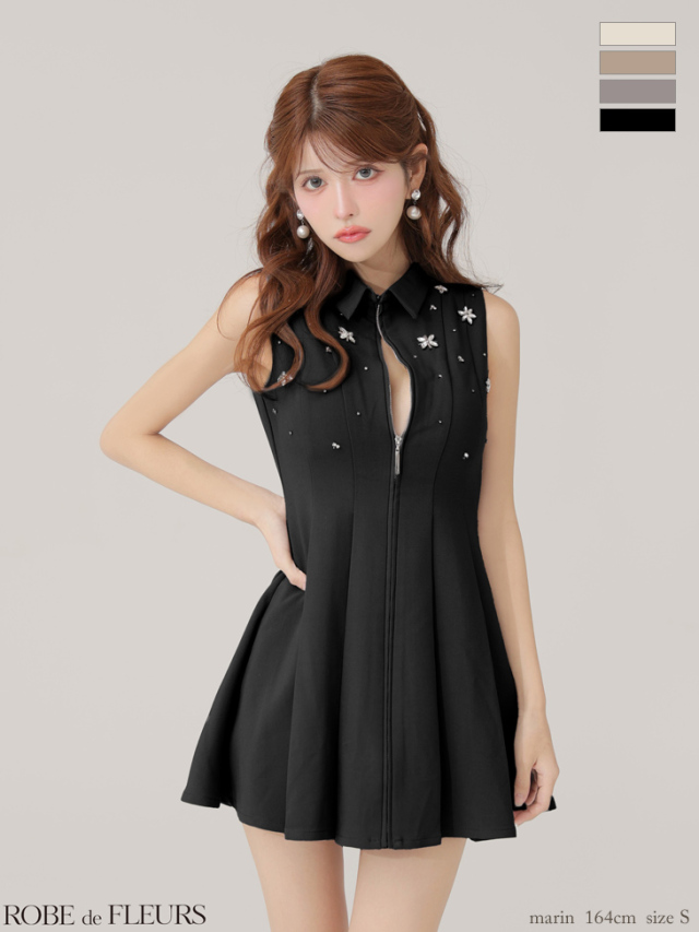 XS～Lサイズあり】襟付きノースリーブフレアミニキャバドレス(fm4156)