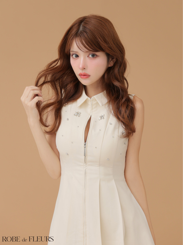 XS～Lサイズあり】襟付きノースリーブフレアミニキャバドレス(fm4156)