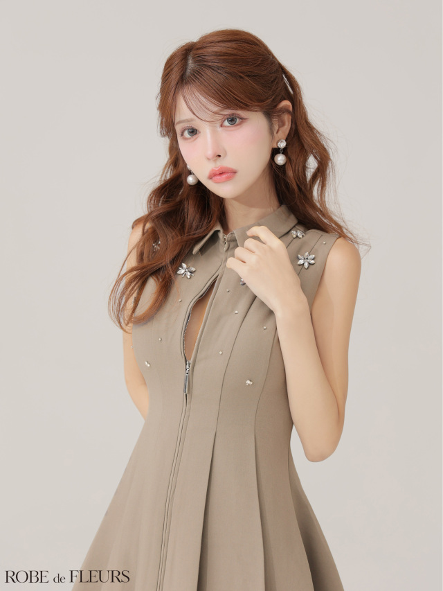 XS～Lサイズあり】襟付きノースリーブフレアミニキャバドレス(fm4156)