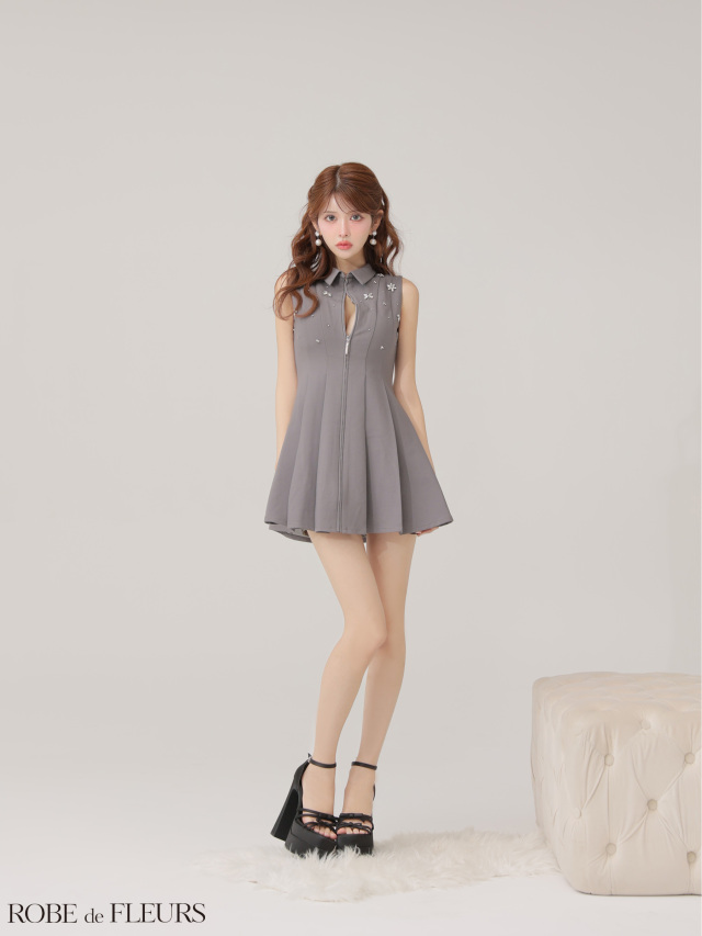 XS～Lサイズあり】襟付きノースリーブフレアミニキャバドレス(fm4156)