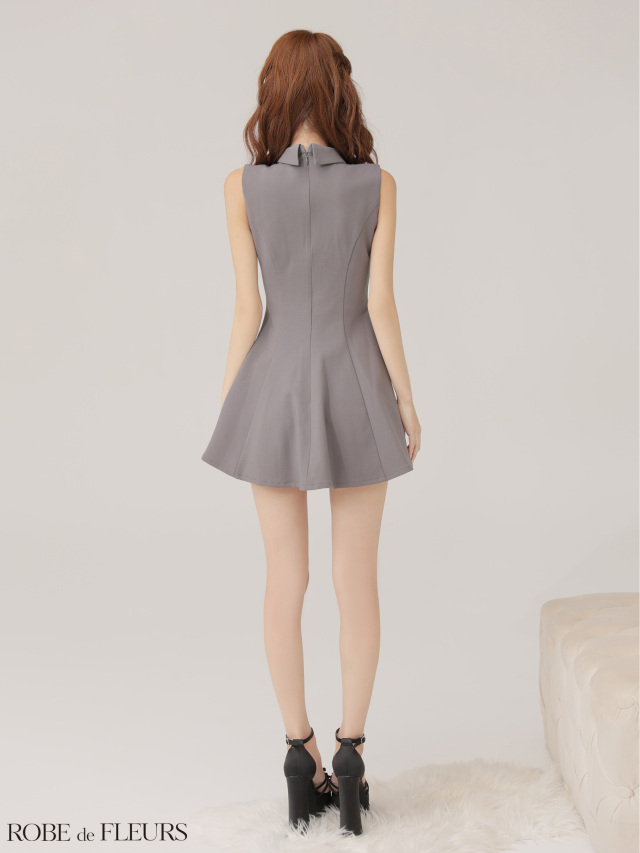 XS～Lサイズあり】襟付きノースリーブフレアミニキャバドレス(fm4156)