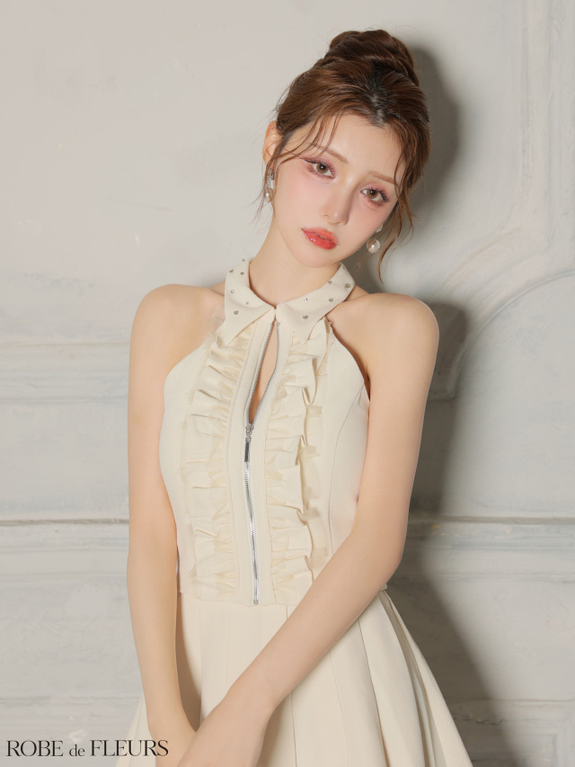 XS～Lサイズあり】レースハイネックセットアップフレアミニキャバ