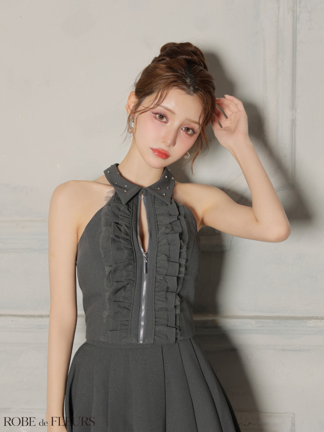 XS～Lサイズあり】レースハイネックセットアップフレアミニキャバ