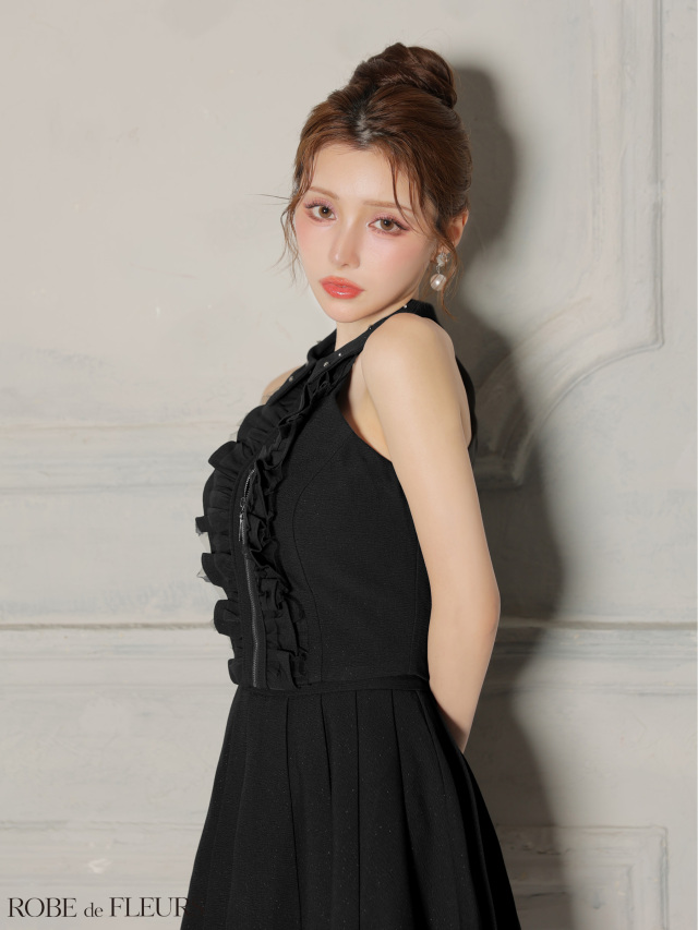 XS～Lサイズあり】レースハイネックセットアップフレアミニキャバ