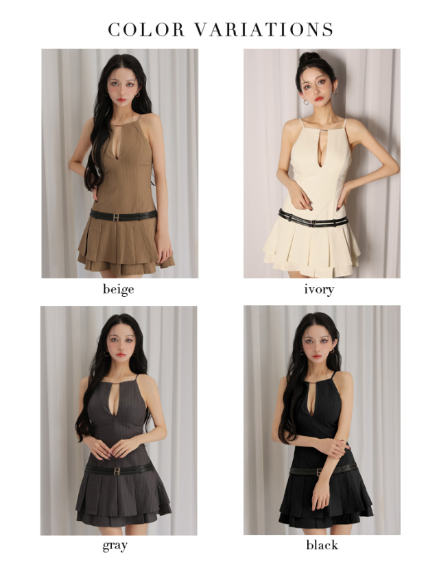 XSサイズあり】ヘリンボーンレザーベルトフレアミニキャバドレス(GL4158)