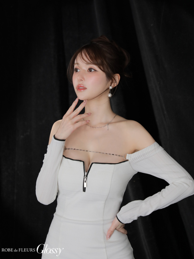 XSサイズあり】パイピングオフショルロングスリーブミニキャバドレス