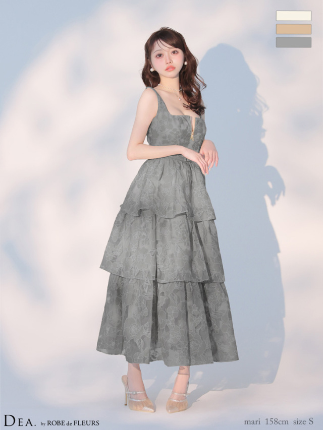 XS〜Lサイズあり】オーガンジーフラワーティアードロングキャバ