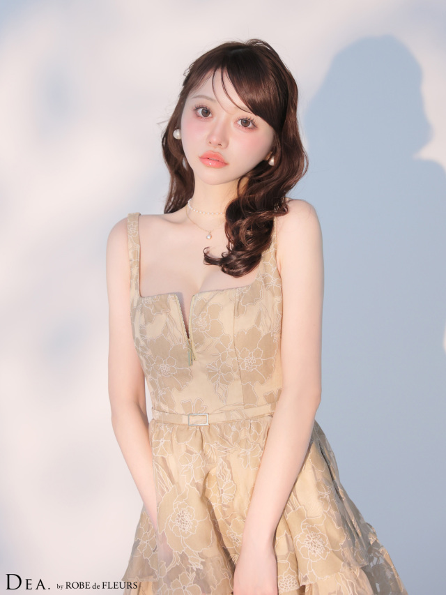 XS〜Lサイズあり】オーガンジーフラワーティアードロングキャバ