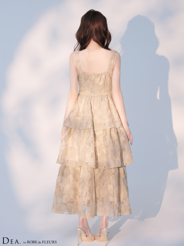 XS〜Lサイズあり】オーガンジーフラワーティアードロングキャバ