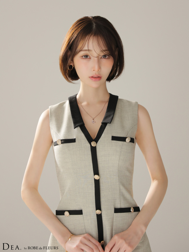 XSサイズあり】配色ラインVネック台形ミニキャバドレス(DE4176)