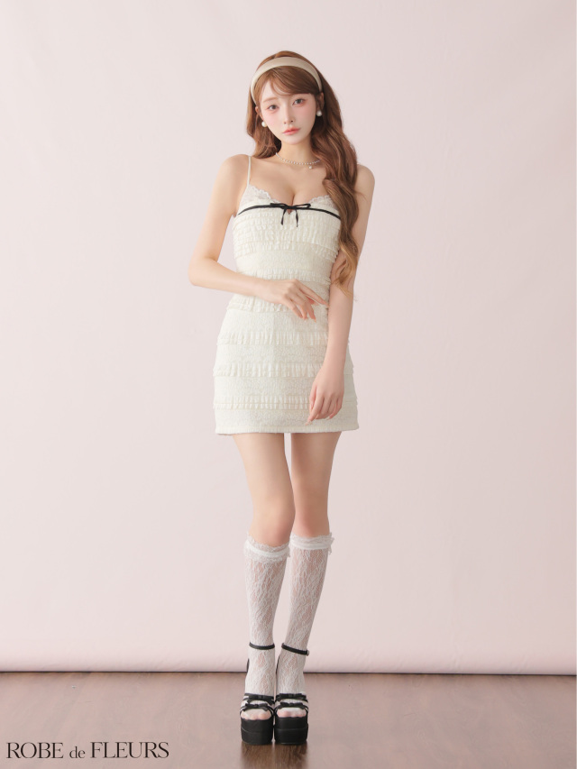 XSサイズあり】レースフリルバイカラーリボンミニキャバドレス (fm4181)