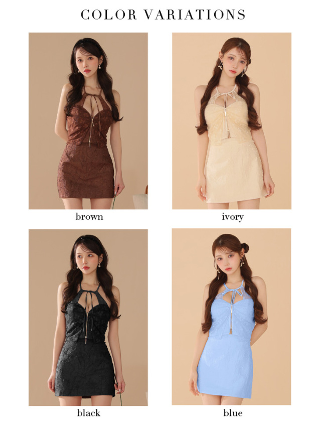 XSサイズあり】ジャガードホルターリボンセットアップミニキャバ