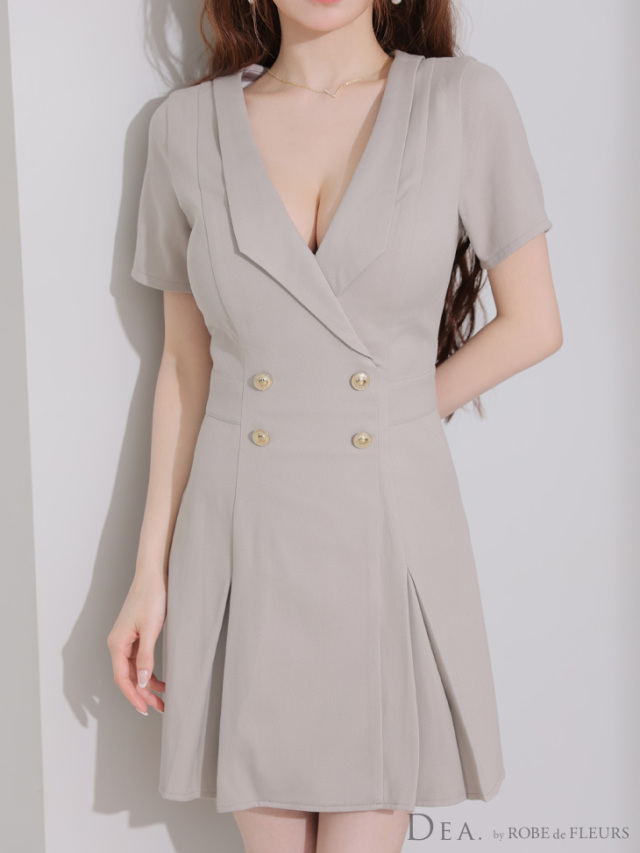 【ALAIA】関税込★ベルト付きショートホワイトポプリンドレス バイカラー衿金ボタンデザインワンピース(505467458) | SWINGLE