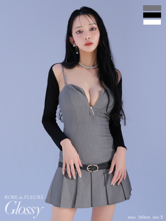 ★予約商品★【6月上旬入荷予定】【XS~Lサイズあり】ボレロ着脱可能♡ローベルトデザインプリーツミニキャバドレス(GL4208)