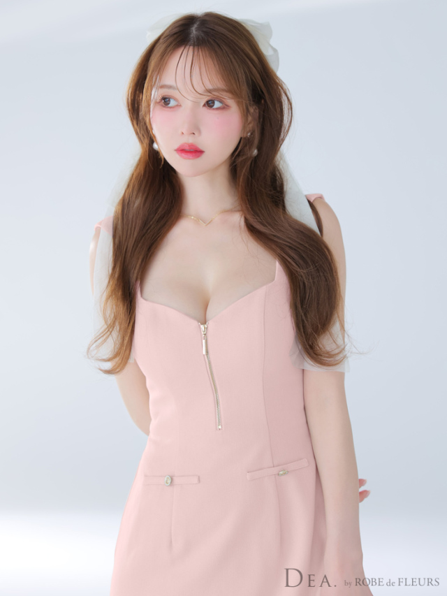 【XSサイズあり】ノースリーブバストジップシンプルミニキャバドレス(DE4211)