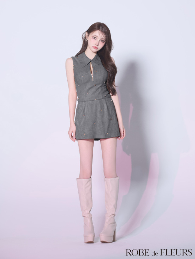 XSサイズあり】襟付きハートボタンセットアップミニキャバドレス(fm4213)