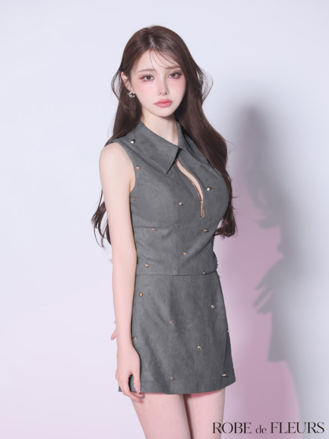 XSサイズあり】襟付きハートボタンセットアップミニキャバドレス(fm4213)