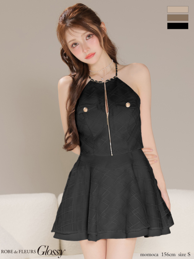 キャバドレス XSサイズあり】チェックレースツイルセットアップミニキャバドレス(GL4218)