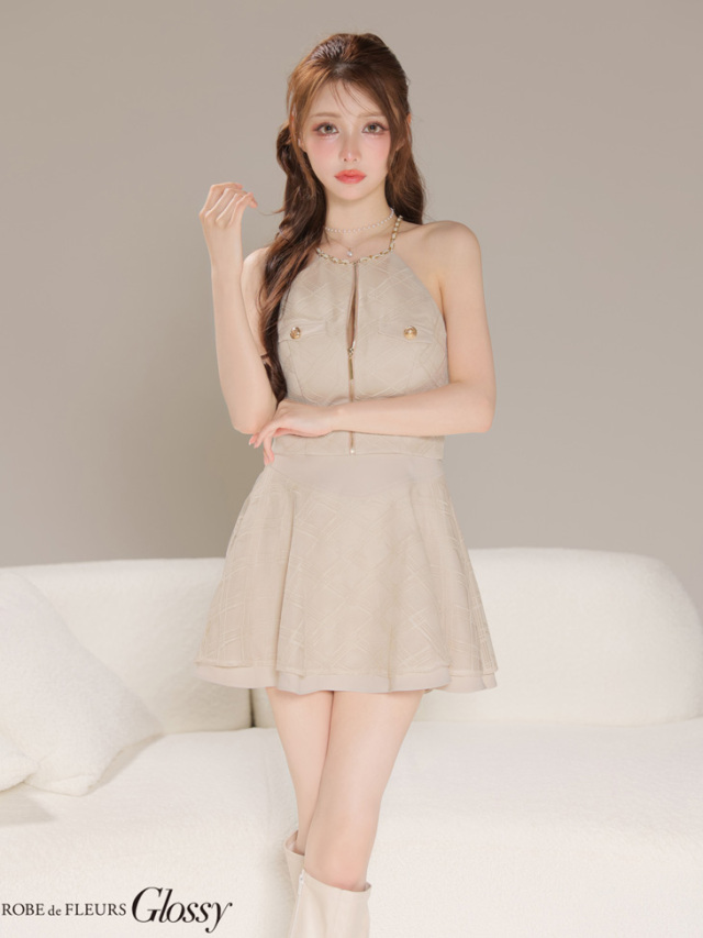 キャバドレス XSサイズあり】チェックレースツイルセットアップミニキャバドレス(GL4218)