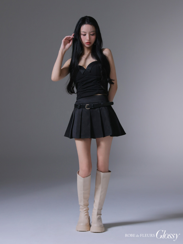 IZZAT BABA サイドプリーツハーフベルトドレス レースアップヘッドドレス》BLACK | HIDOLATRAL THEODOL