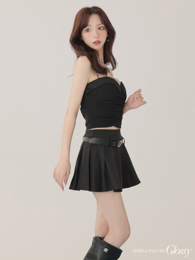 XSサイズあり】ベルト付きハートカットセットアッププリーツミニキャバ