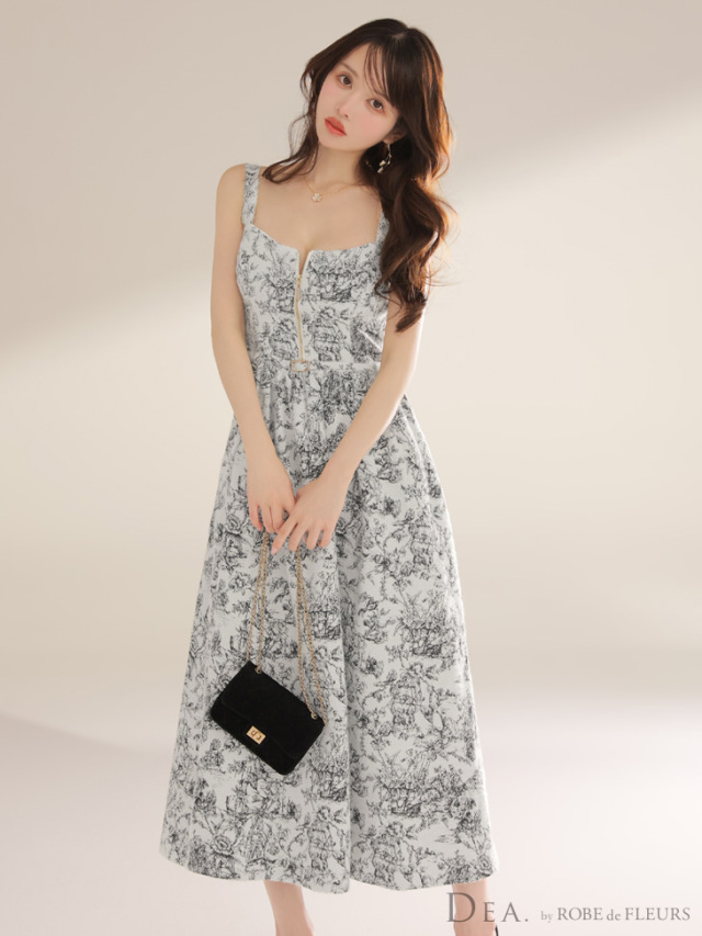 Robe de fleurs キャバドレス XS～Lサイズあり】ジャガードバストジップフレアロングキャバ