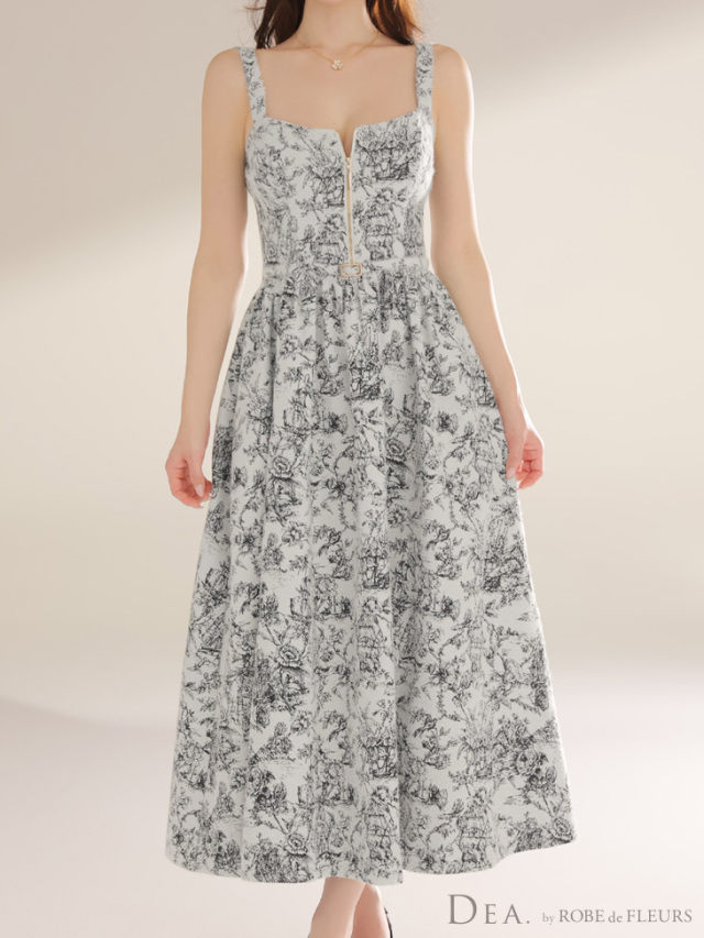 XS～Lサイズあり】ジャガードバストジップフレアロングキャバドレス