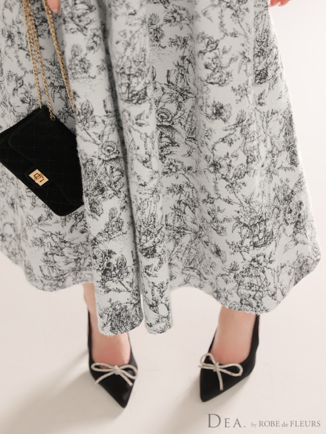 XS～Lサイズあり】ジャガードバストジップフレアロングキャバドレス