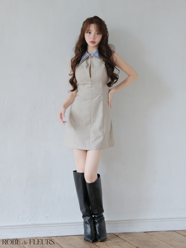 XS～Lサイズあり】襟付きノースリーブタイトミニキャバドレス(fm4228)