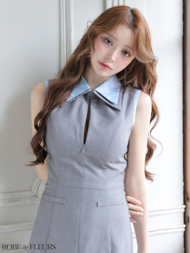 XS～Lサイズあり】襟付きノースリーブタイトミニキャバドレス(fm4228)