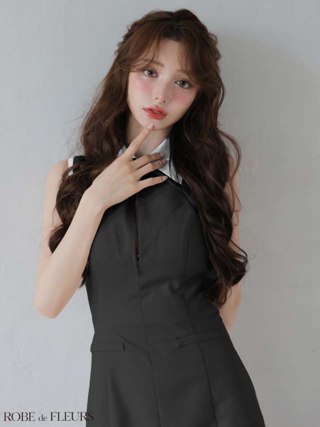 XS～Lサイズあり】襟付きノースリーブタイトミニキャバドレス(fm4228)