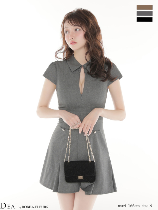 XS～Lサイズあり】襟袖ラメツイルフレアミニキャバドレス(DE4312)