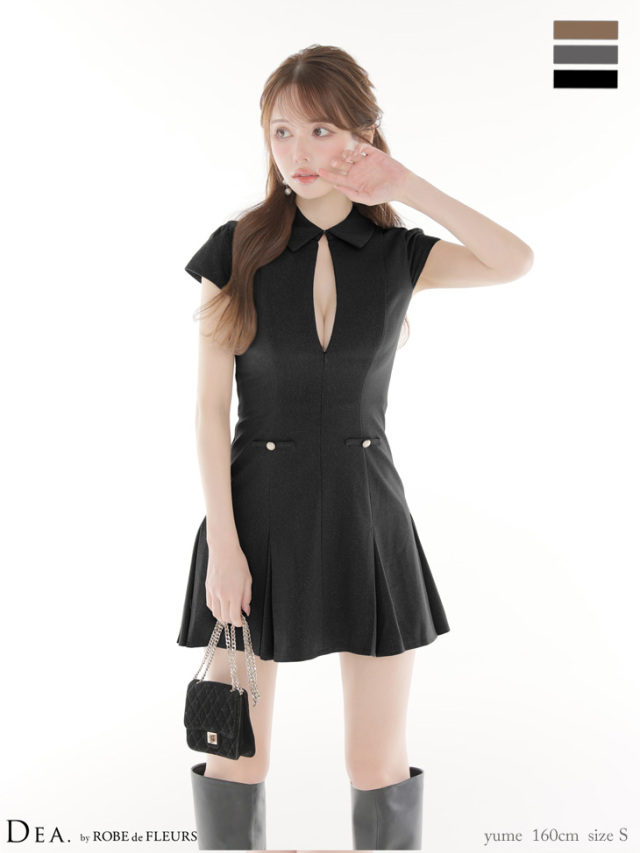 XS～Lサイズあり】襟袖ラメツイルフレアミニキャバドレス(DE4312)