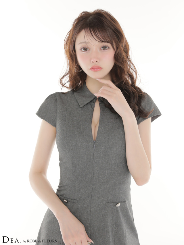 XS～Lサイズあり】襟袖ラメツイルフレアミニキャバドレス(DE4312)