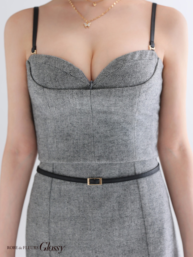 ROBE de FLEURS ヘリンボーンレザーベルトデザインセットアップ　S XSサイズあり】ヘリンボーンレザーベルトデザインセットアップミニ