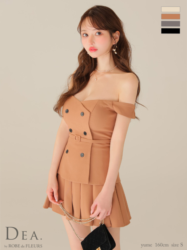 XSサイズあり】オフショルダブルボタンセットアップフレアミニキャバ